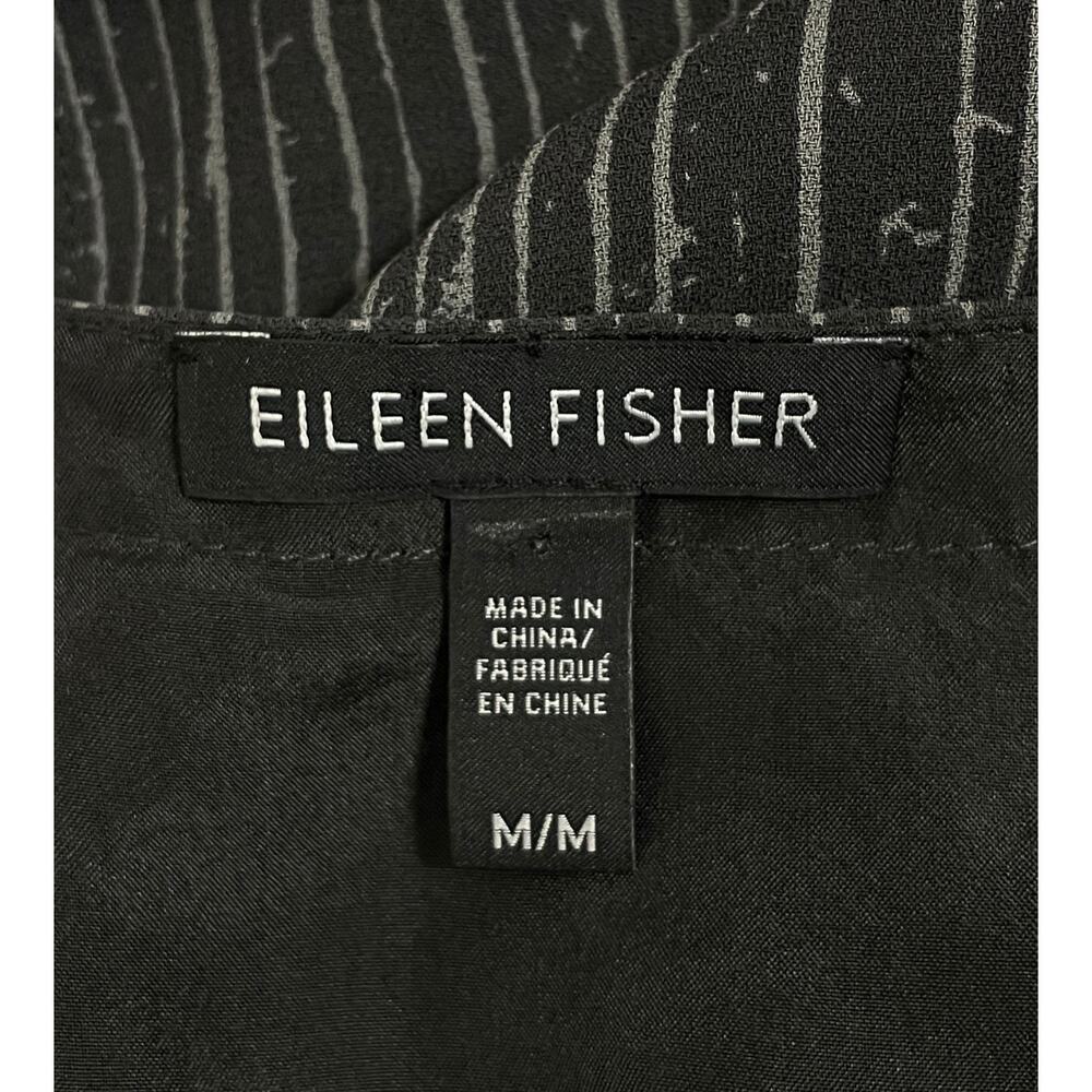 Eileen Fisher Shima Silk Dress Gray Print Medium Casual Minimalist Resort - Picture 7 of 10
